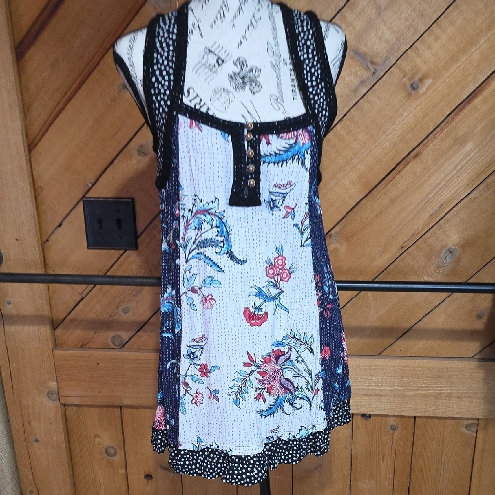 Tigerlily Womens Floral Polka Dot Mixed Print Henley Sleeveless Tunic Top Size 4